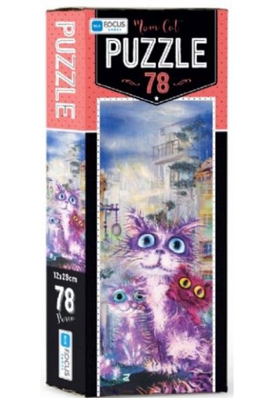 Blue Focus Mom Cat - Puzzle 78 Parça
