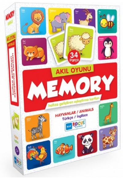 Blue Focus Akıl Oyunu - Memory - Hayvanlar (Eşleştirme Kartı 34 Parça)