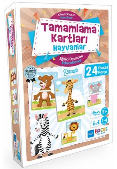 Blue Focus Tamamlama Kartları Hayvanlar - Eğitici Oyunlar 24 Parça