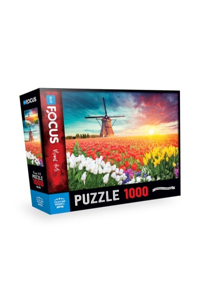 Blue Focus Tulıps And Wındmıll - Puzzle 1000 Parça