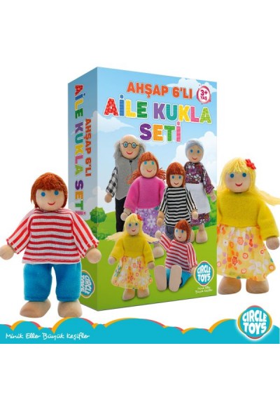 Ahşap 6'lı Aile Kukla Seti