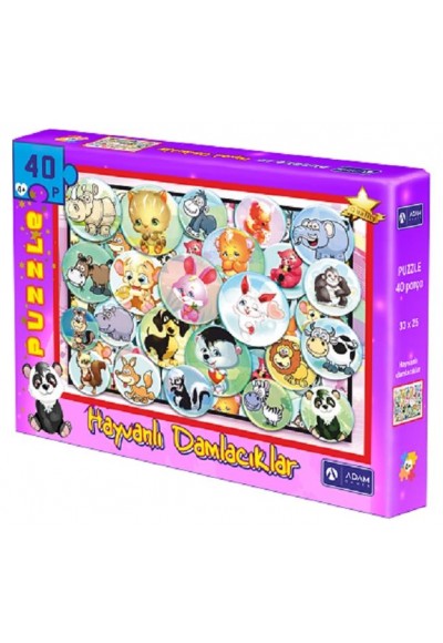 Hayvanlı Damlacıklar 40 Parça Puzzle (33x25)