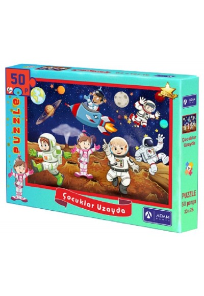 Çocuklar Uzayda 50 Parça Puzzle (33x25)