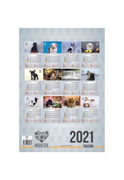 Köpekli Aylık Spiralli Duvar Takvimi 2021