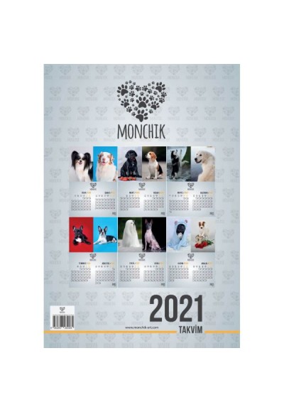 Köpekli 2 Aylık Spiralli Duvar Takvimi 2021