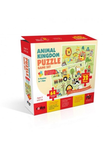 Animal Kingdom Game Set - 2 Puzzles in 1 Box - 64 Pieces Puzzle in Total - Ages 4+