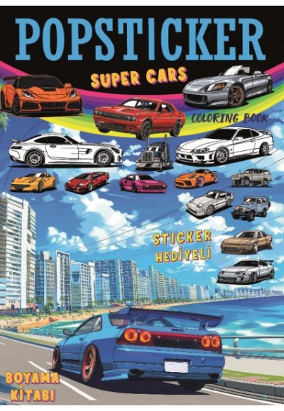 Süper Cars  Boyama Kitabı Popsticker