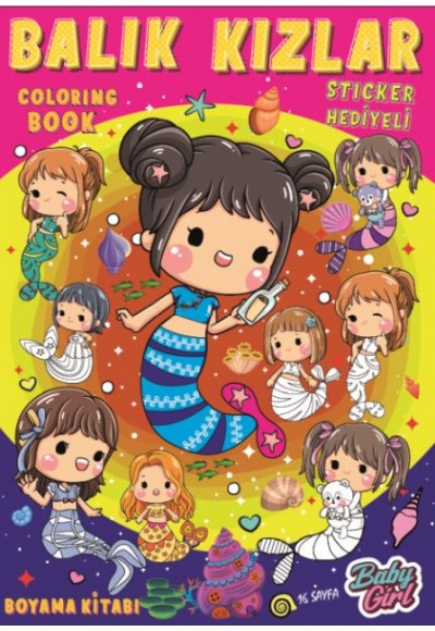 Balık Kızlar Boyama Kitabı Popsticker