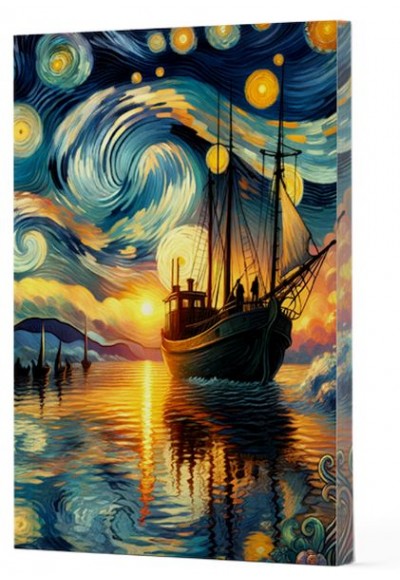 Van Gogh 2 - Gemi Çizgili Yan Boyamalı Defter