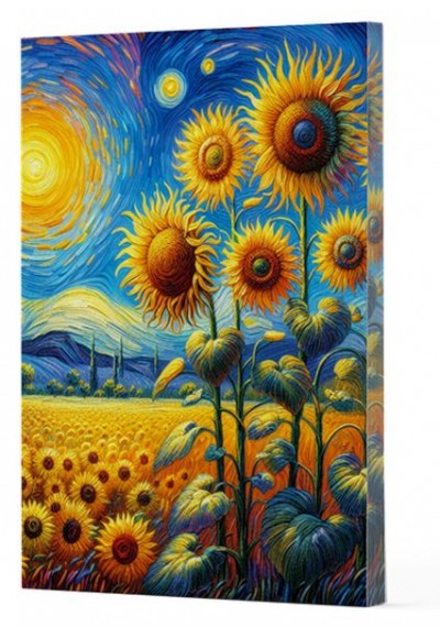 Van Gogh 4 - Ayçiçekleri Çizgili Yan Boyamalı Defter