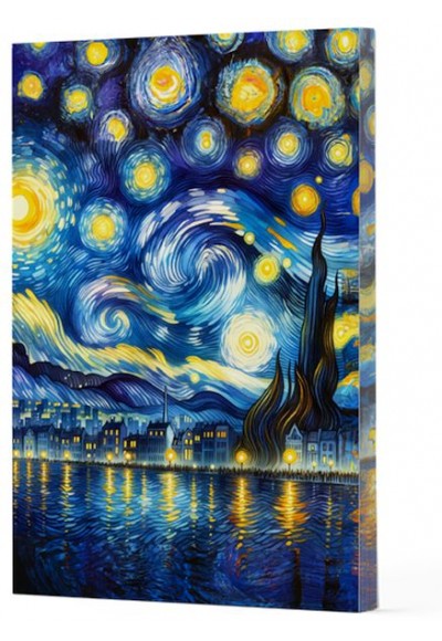 Van Gogh 7 - Yıldızlı Gece Çizgili Yan Boyamalı Defter