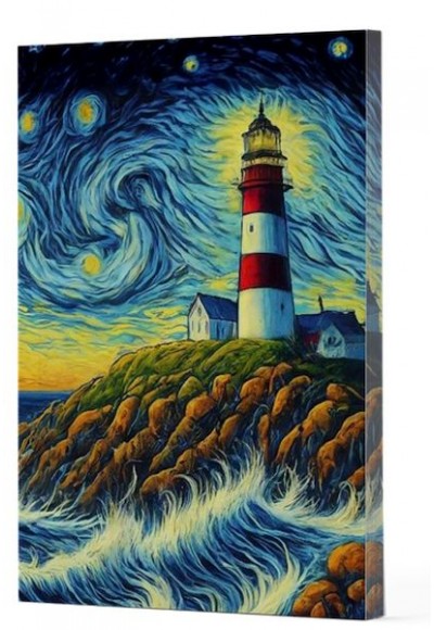 Van Gogh 8 - Deniz Feneri Çizgili Yan Boyamalı Defter