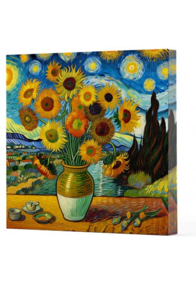 Van Gogh 10 Ayçiçekleri - Çizgisiz Yan Boyamalı Defter