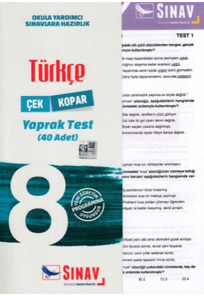 Sınav 8. Sınıf Türkçe Çek Kopar Yaprak Test (Yeni)