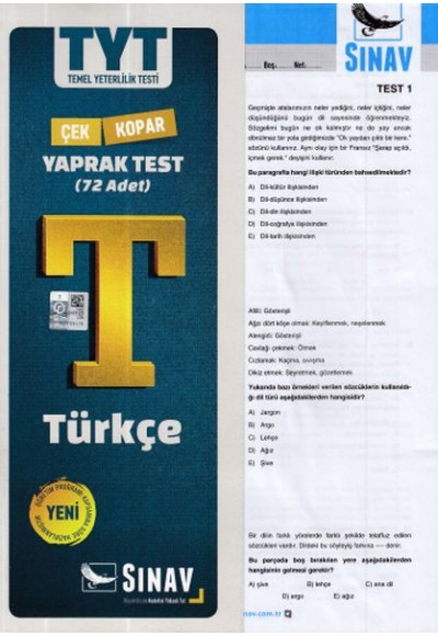 Sınav TYT Türkçe Yaprak Testi (Yeni)