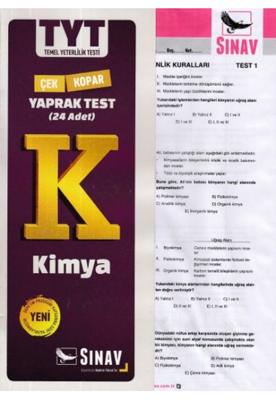 Sınav TYT Kimya Yaprak Test (Yeni)