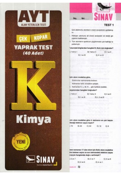 Sınav AYT Kimya Yaprak Test (Yeni)