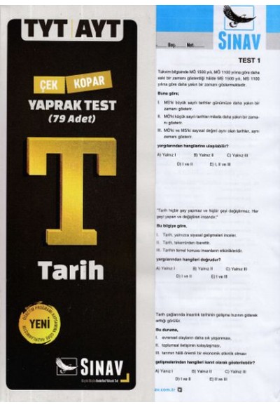 Sınav TYT-AYT Tarih Yaprak Test (Yeni)