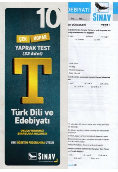 Sınav 10. Sınıf Türk Dili ve Edebiyatı Yaprak Test (Yeni)