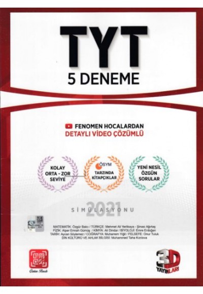 3D TYT Tamamı Video Çözümlü 5 Deneme (Yeni)