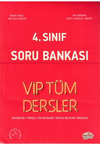 Editör 4. Sınıf VIP Tüm Dersler Soru Bankası Kırmızı Kitap (Yeni)