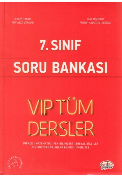Editör 7. Sınıf VIP Tüm Dersler Soru Bankası Kırmızı Kitap (Yeni)