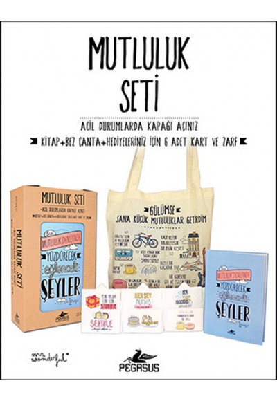 Mutluluk Seti (Kitap + Bez Çanta + Hediyeleriniz İçin 6 Adet Kart ve Zarf)
