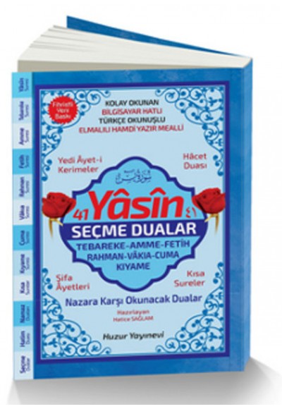 41 Yasin ve Seçme Dualar (Kod:66)  Orta Boy Fihristli Bilgisayar Hattı, Kolay Okunan, Renkli Yas