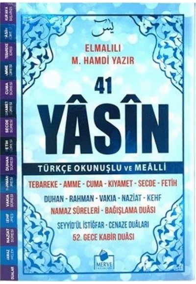 41 Yasin Türkçe Okunuşlu ve Mealli-Mavi Kapak Orta Boy