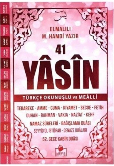 41 Yasin Türkçe Okunuşlu ve Mealli-Pembe Kapak Orta Boy