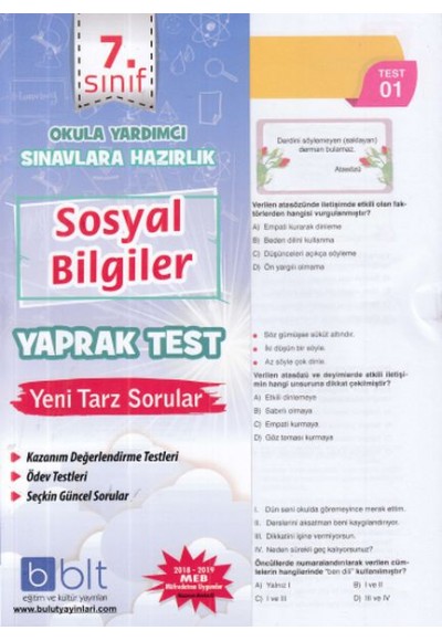 Bulut 7. Sınıf Sosyal Bilgiler Yaprak Test (Yeni)