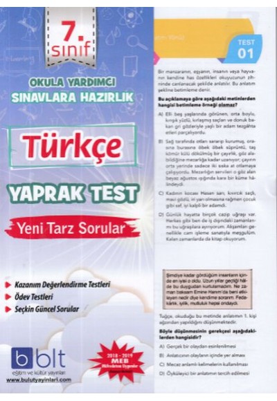 Bulut 7. Sınıf Türkçe Yaprak Test (Yeni)