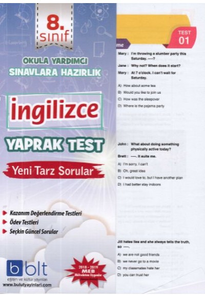 Bulut 8.Sınıf İngilizce Yaprak Test (Yeni)