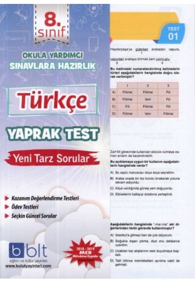 Bulut 8.Sınıf Türkçe Yaprak Test