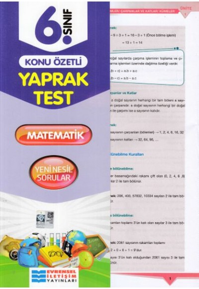 Evrensel 6. Sınıf Matematik Konu Özetli Yaprak Test (Yeni)