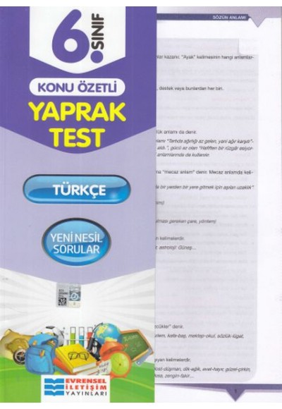 Evrensel 6. Sınıf Türkçe Konu Özetli Yaprak Test (Yeni)