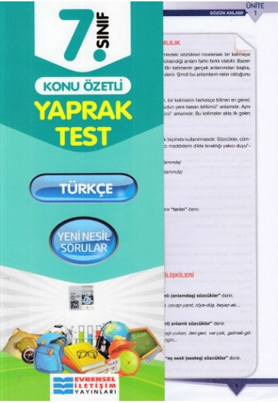 Evrensel 7. Sınıf Türkçe Konu Özetli Yaprak Test (Yeni)