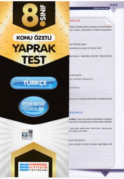 Evrensel 8. Sınıf Türkçe Konu Özetli Yaprak Test (Yeni)