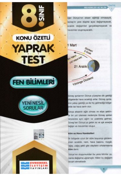 Evrensel 8. Sınıf Fen Bilimleri Konu Özetli Yaprak Test (Yeni)