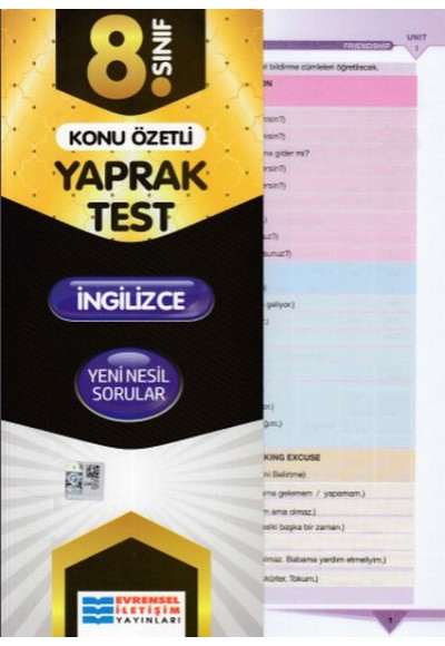 Evrensel 8. Sınıf İngilizce Konu Özetli Yaprak Test (Yeni)