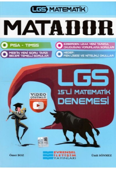Evrensel LGS Matador Matematik Video Çözümlü Deneme Sınavı 15 Adet (Yeni)