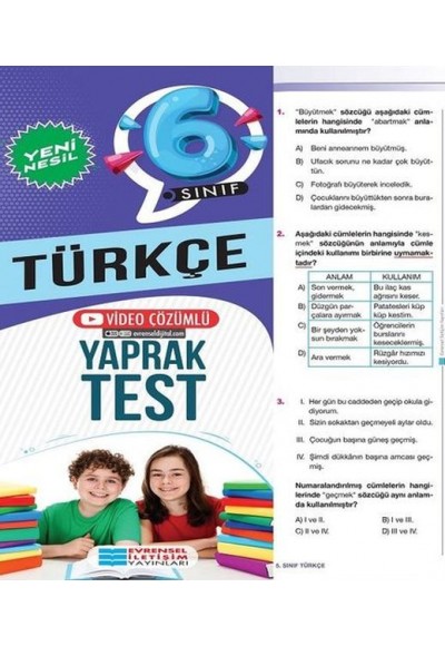 Evrensel İletişim 6. Sınıf Türkçe Yeni Nesil Video Çözümlü Yaprak Test