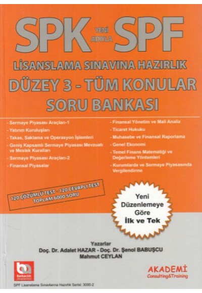 Akademi SPF Lisanslama Sınavına Hazırlık Düzey 3 - Tüm Konular Soru Bankası