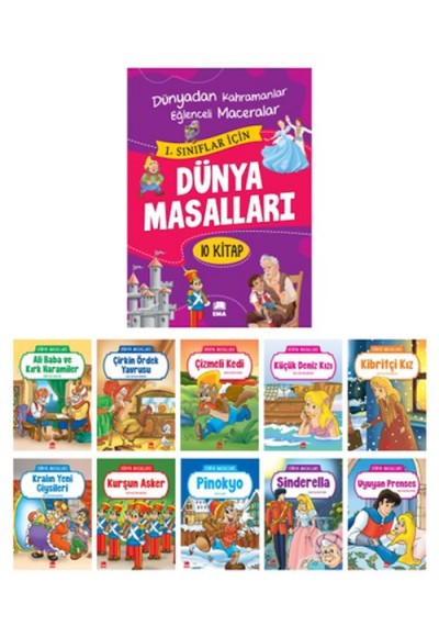Dünya Masallar Seti 1.ve 2. Sınıflar İçin Eğik El Yazılı - (10 Kitap Takım Büyük Boy)