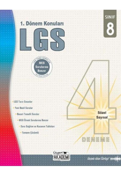 Üçgen Akademi 8.Sınıf LGS 1. Dönem Konuları - 4'lü Deneme Sınavı