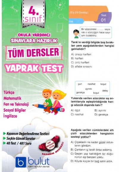 Bulut 4. Sınıf Tüm Dersler Yaprak Test