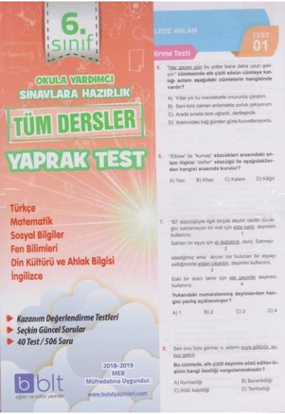 Bulut 6. Sınıf Tüm Dersler Yaprak Test