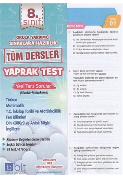 Bulut 8. Sınıf Tüm Dersler Yaprak Test