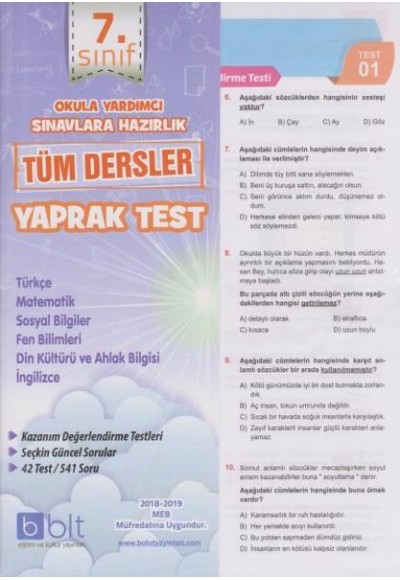 Bulut 7. Sınıf Tüm Dersler Yaprak Test