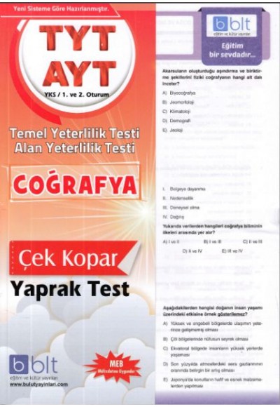 Bulut TYT AYT Coğrafya Yaprak Test 1. ve 2. Oturum (Yeni)